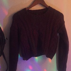 OU burgundy cropped knit sweater